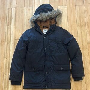 Old Navy Black Kids Puffer Jacket with Faux Fur Hood